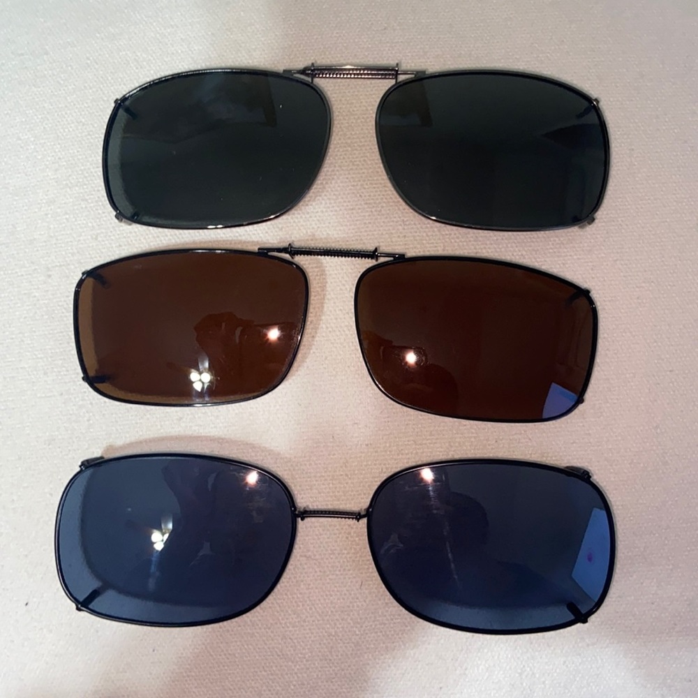 Adjustable 3 Clip-ons POLAR OPTICS Sunglasses Expand Over Clip on w/ Hard Case